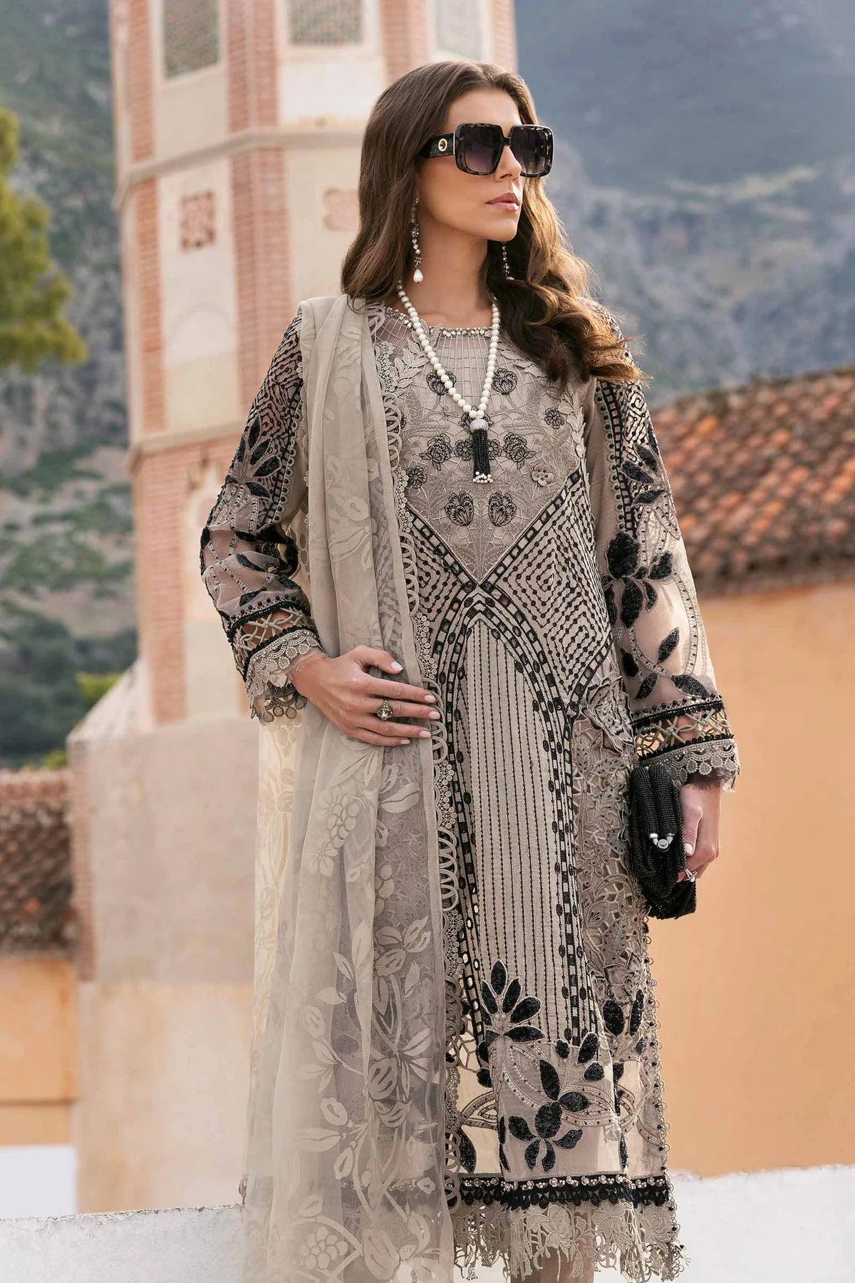 3 Piece Unstitched Embroidered Paper Cotton Suit | D-2510-B - MARIA.B