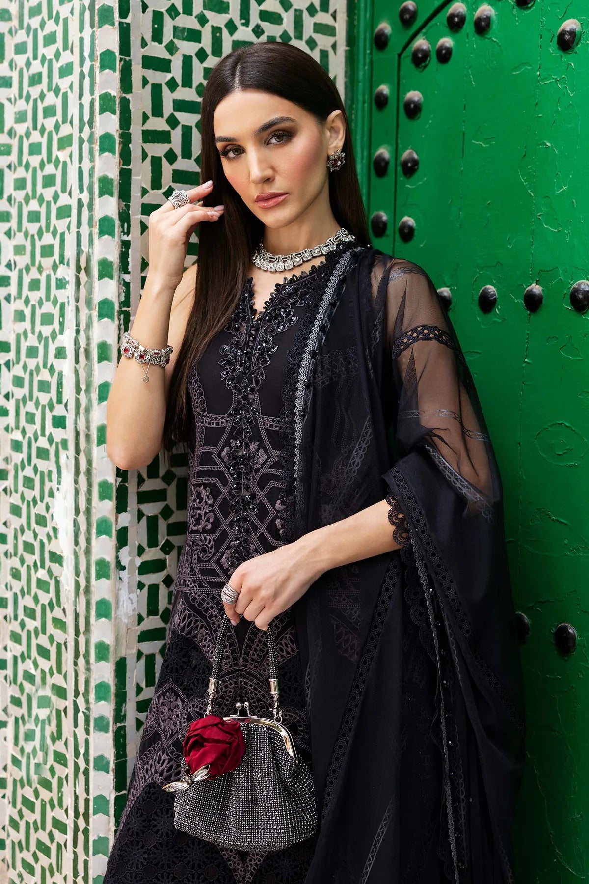 3 Piece Unstitched Embroidered Lawn Suit | D-2512-B - MARIA.B