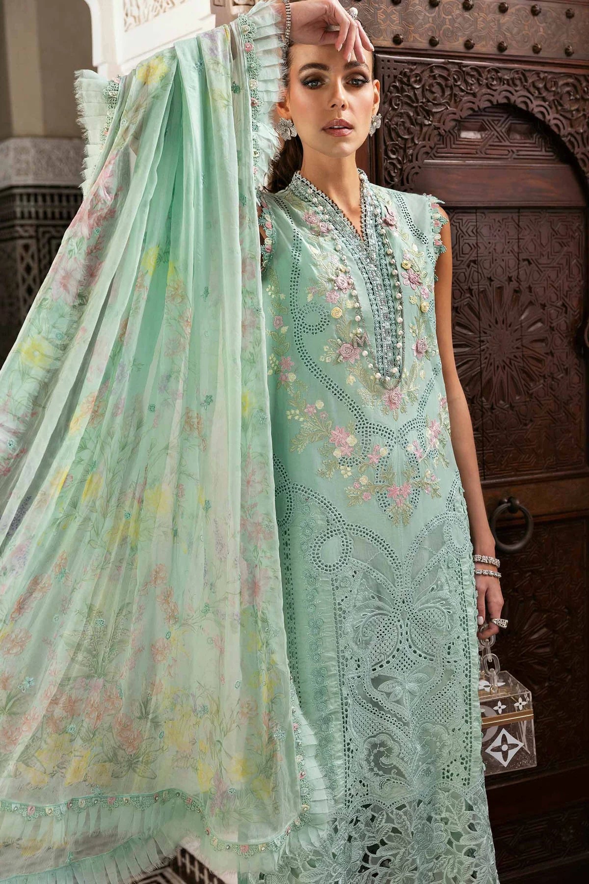 3 Piece Unstitched Embroidered Lawn Suit | D-2514-A - MARIA.B