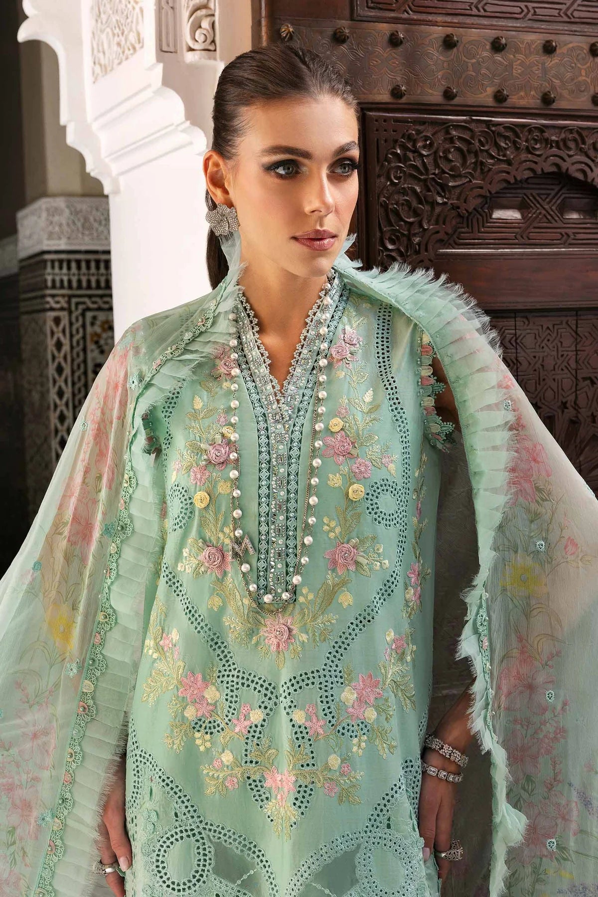 3 Piece Unstitched Embroidered Lawn Suit | D-2514-A - MARIA.B