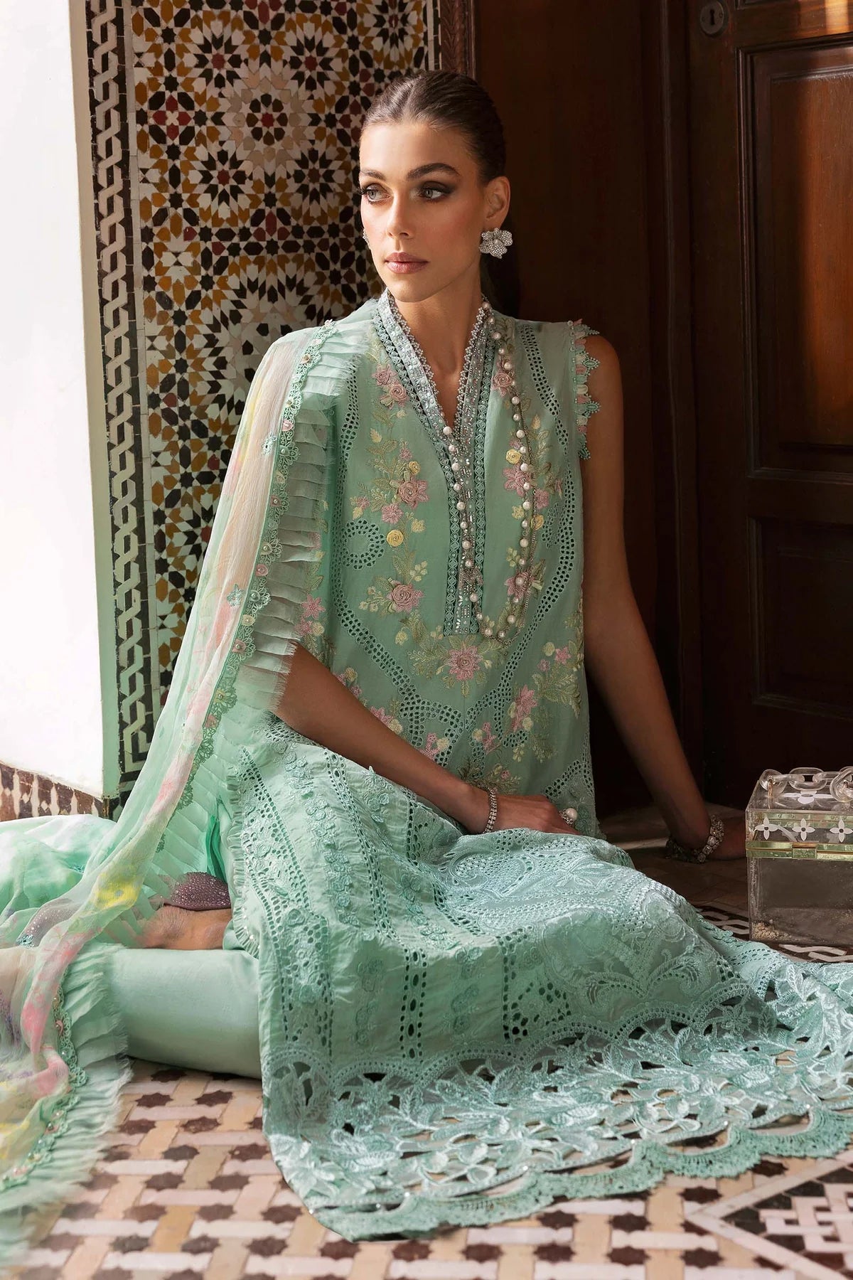 3 Piece Unstitched Embroidered Lawn Suit | D-2514-A - MARIA.B