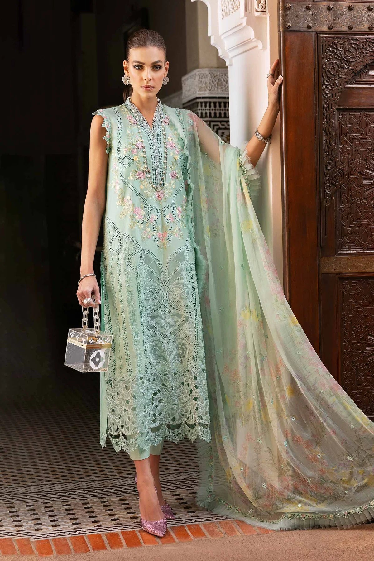 3 Piece Unstitched Embroidered Lawn Suit | D-2514-A - MARIA.B