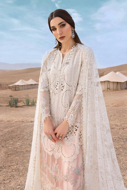 3 Piece Unstitched Embroidered Dobby Lawn Suit | D-2515-A - MARIA.B