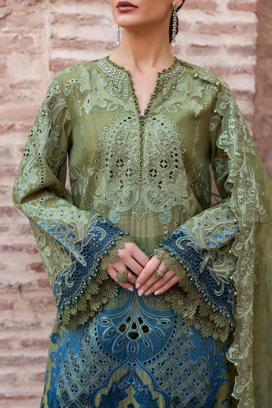 3 Piece Unstitched Embroidered Paper Cotton Suit | D-2501-A - MARIA.B