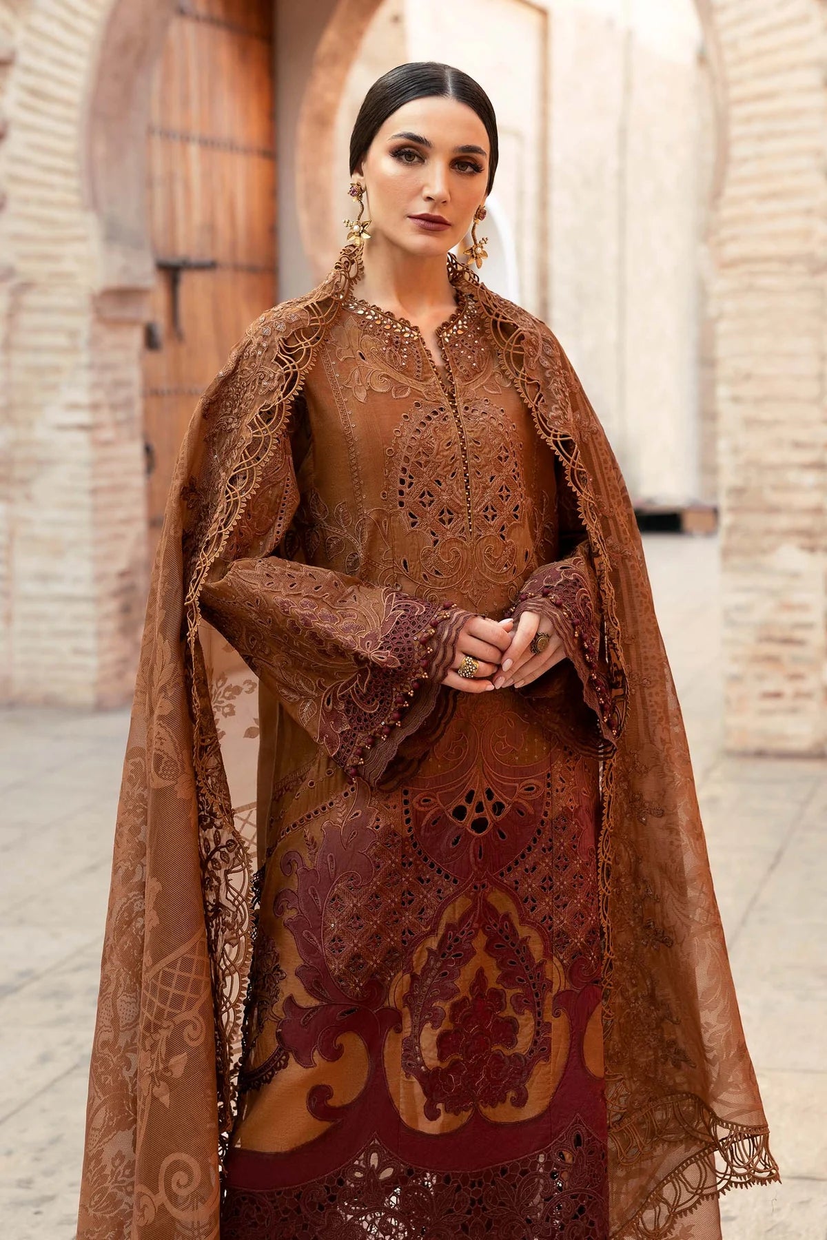 3 Piece Unstitched Embroidered Paper Cotton Suit | D-2501-B - MARIA.B