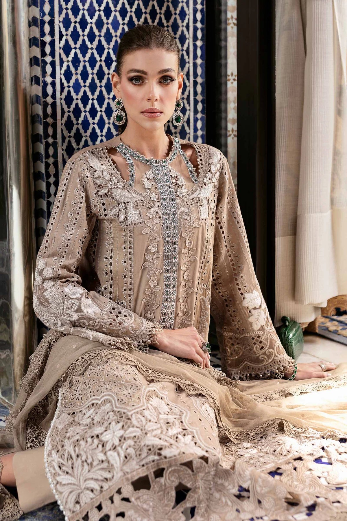 3 Piece Unstitched Embroidered Lawn Suit | D-2502-A - MARIA.B