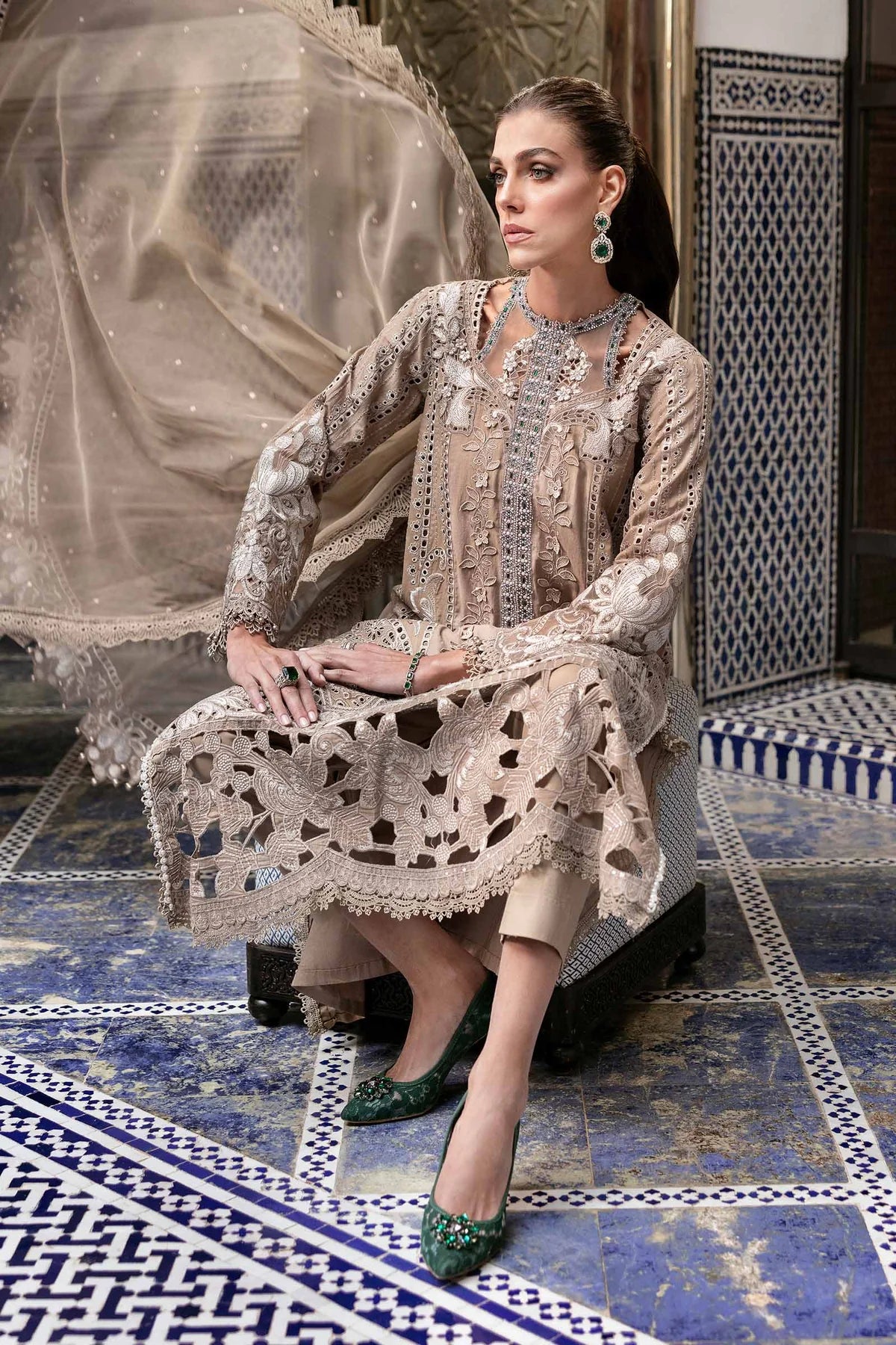 3 Piece Unstitched Embroidered Lawn Suit | D-2502-A - MARIA.B