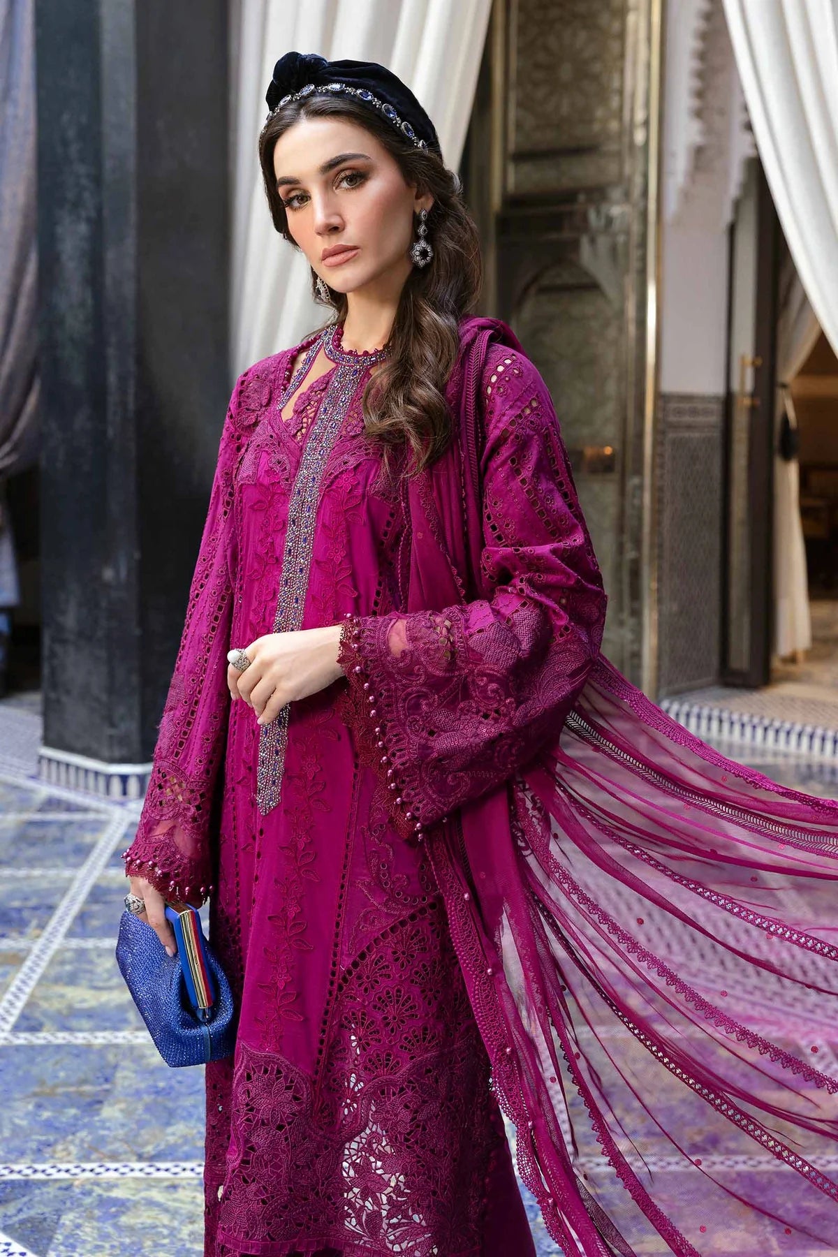 3 Piece Unstitched Embroidered Lawn Suit | D-2502-B - MARIA.B