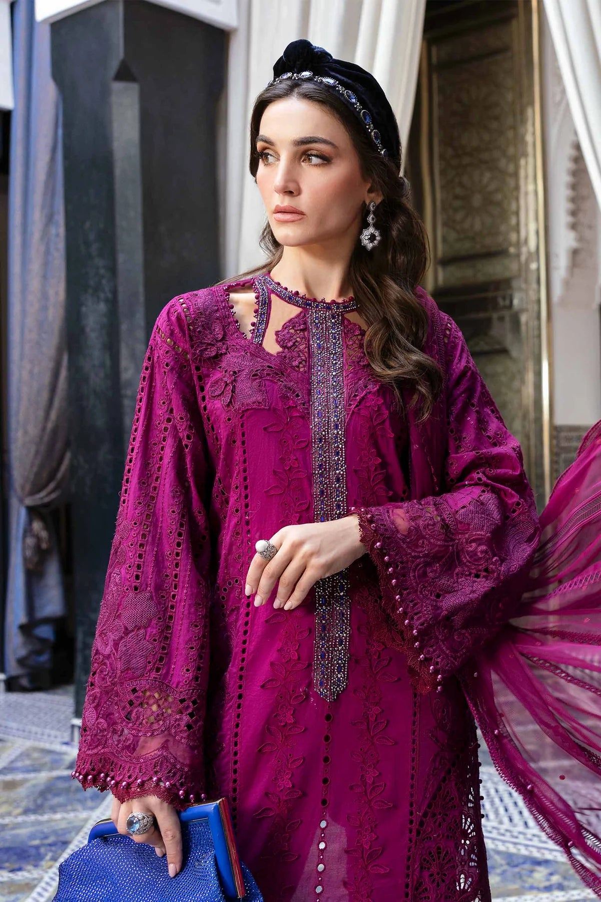 3 Piece Unstitched Embroidered Lawn Suit | D-2502-B - MARIA.B