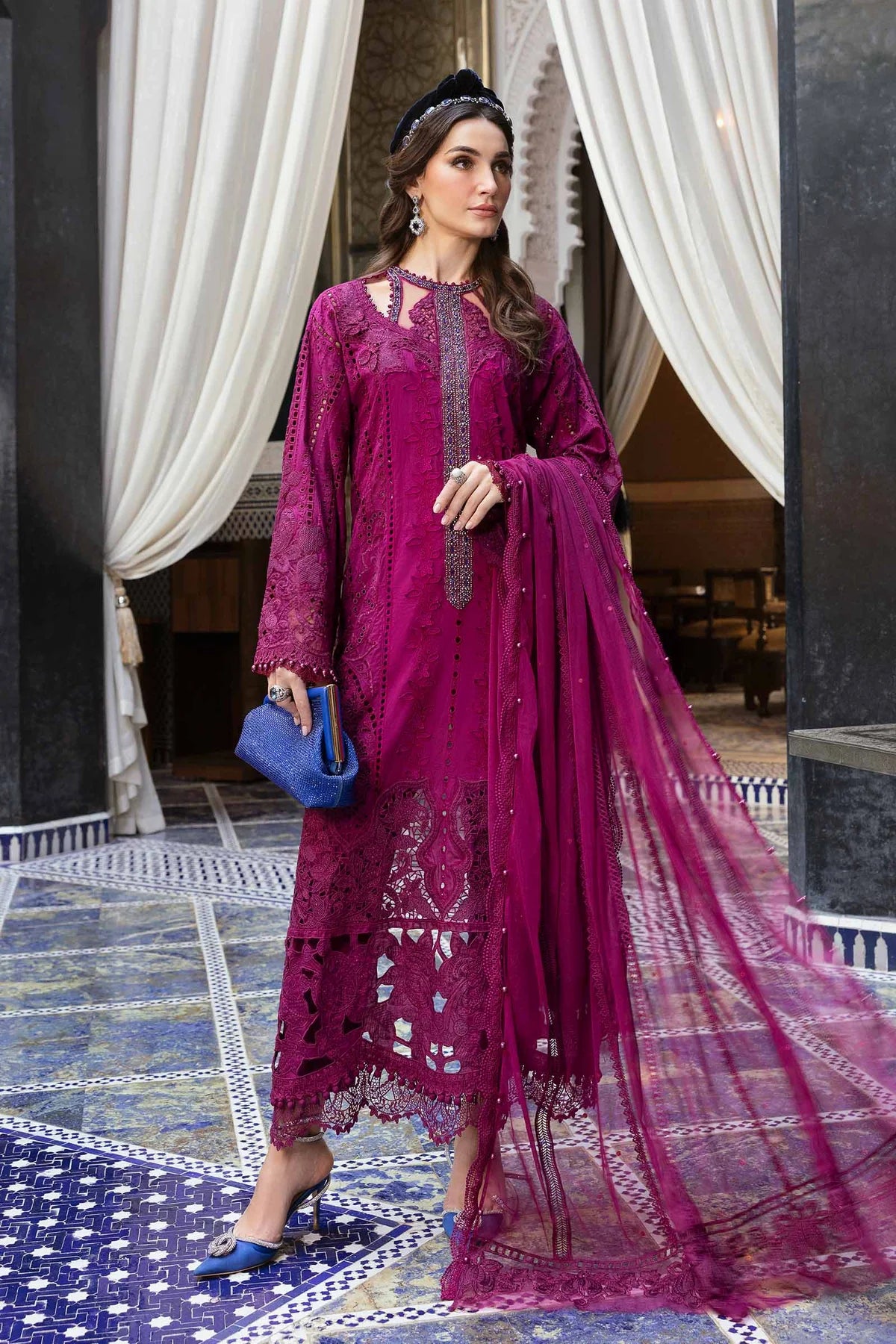 3 Piece Unstitched Embroidered Lawn Suit | D-2502-B - MARIA.B