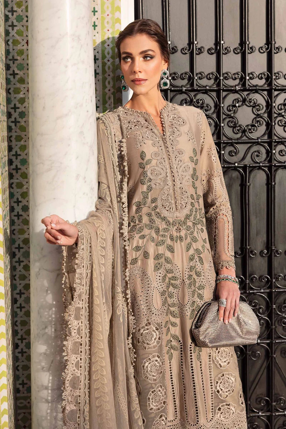 3 Piece Unstitched Embroidered Lawn Suit | D-2503-A - MARIA.B