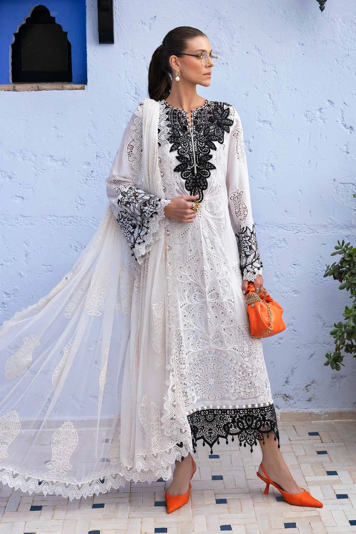 3 Piece Unstitched Embroidered Paper Cotton Suit | D-2505-A - MARIA.B