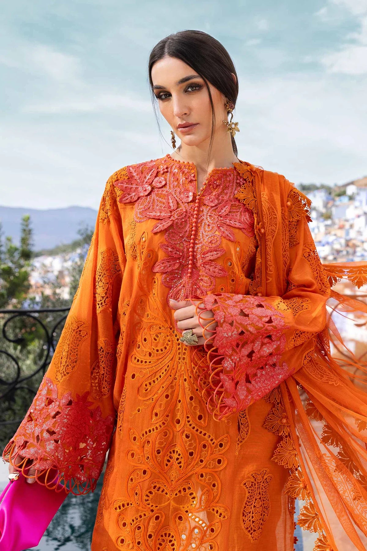 3 Piece Unstitched Embroidered Paper Cotton Suit | D-2505-B - MARIA.B