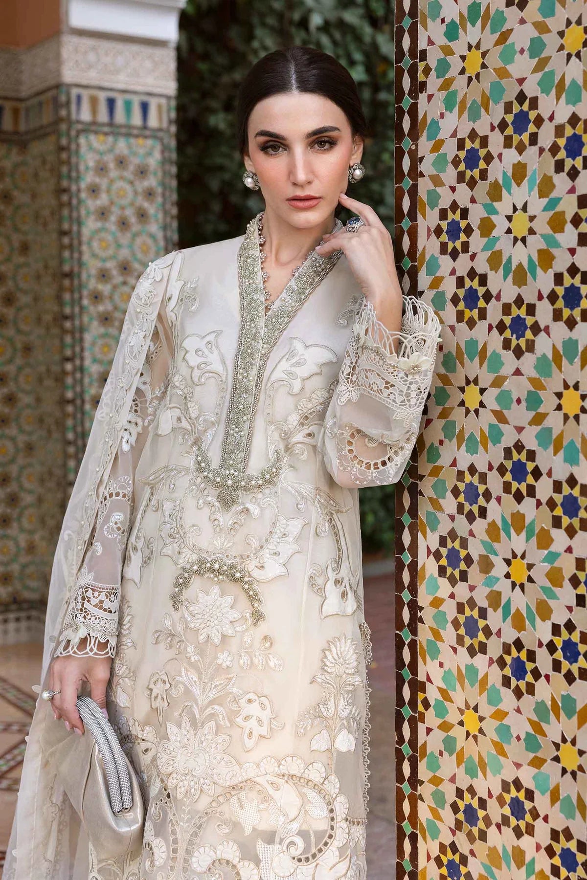 3 Piece Unstitched Embroidered Organza Suit | D-2506-A - MARIA.B