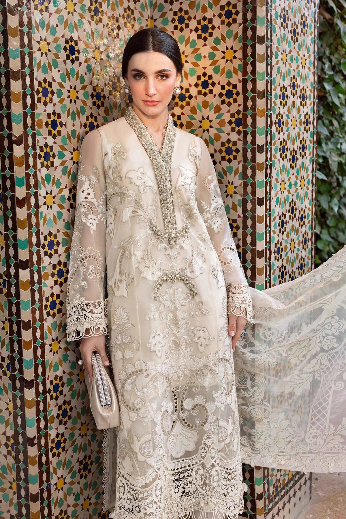 3 Piece Unstitched Embroidered Organza Suit | D-2506-A - MARIA.B