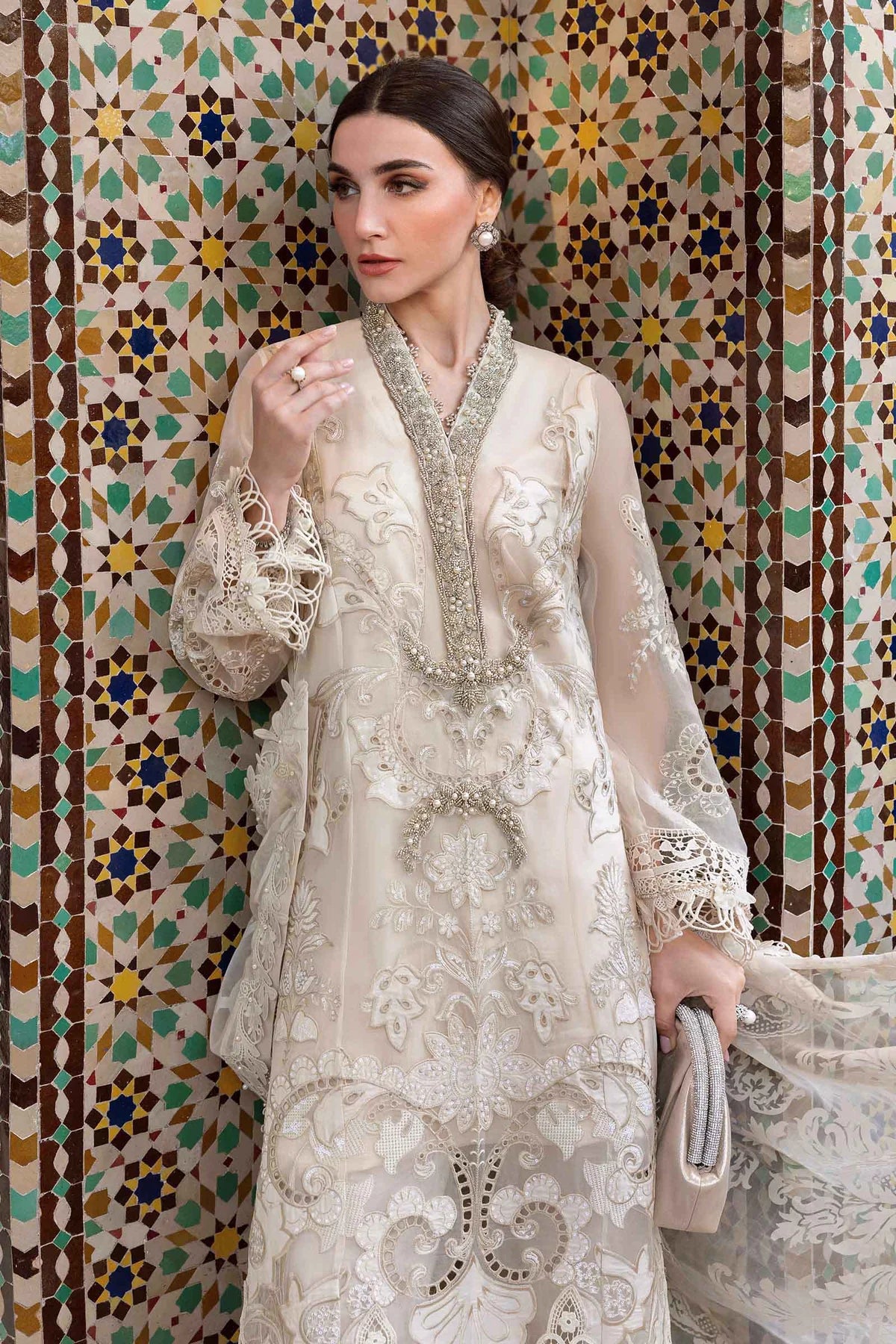 3 Piece Unstitched Embroidered Organza Suit | D-2506-A - MARIA.B