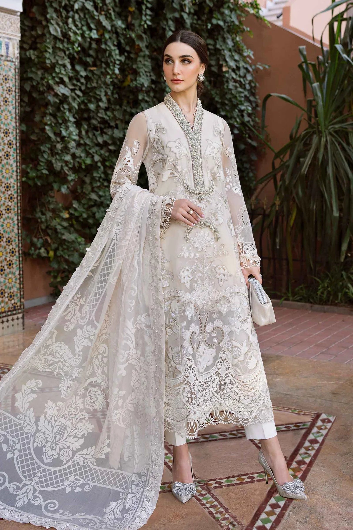 3 Piece Unstitched Embroidered Organza Suit | D-2506-A - MARIA.B