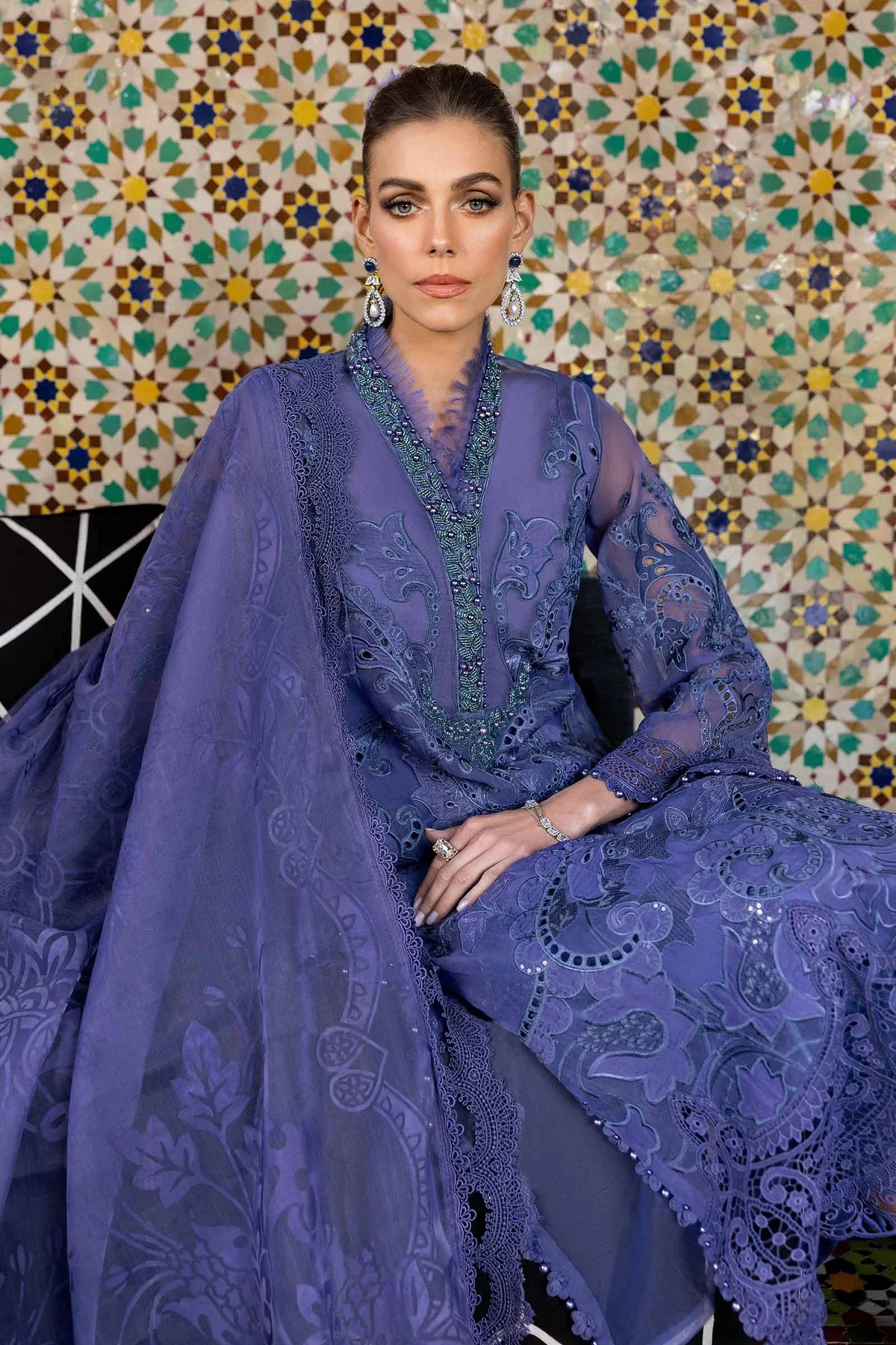 3 Piece Unstitched Embroidered Organza Suit | D-2506-B - MARIA.B