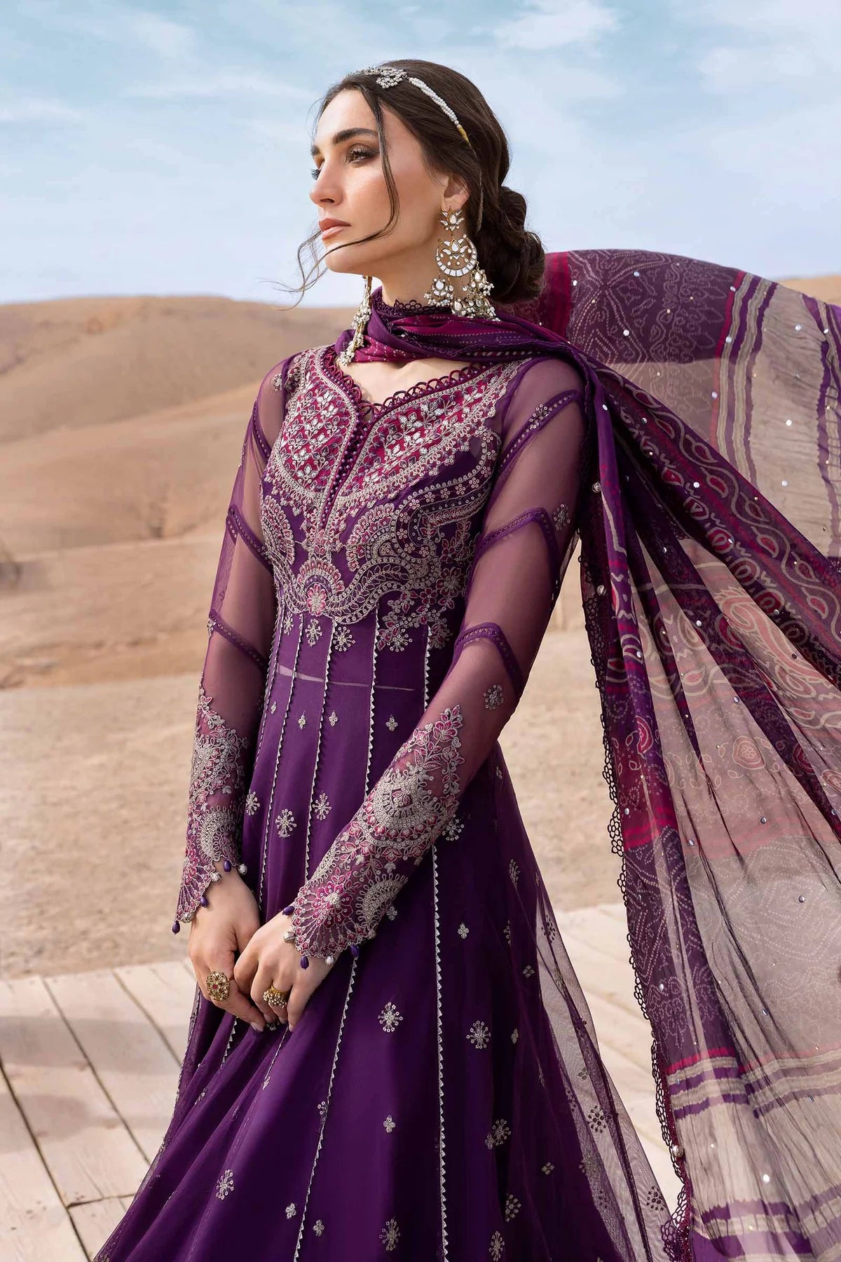 3 Piece Unstitched Embroidered Net Suit | D-2507-B - MARIA.B