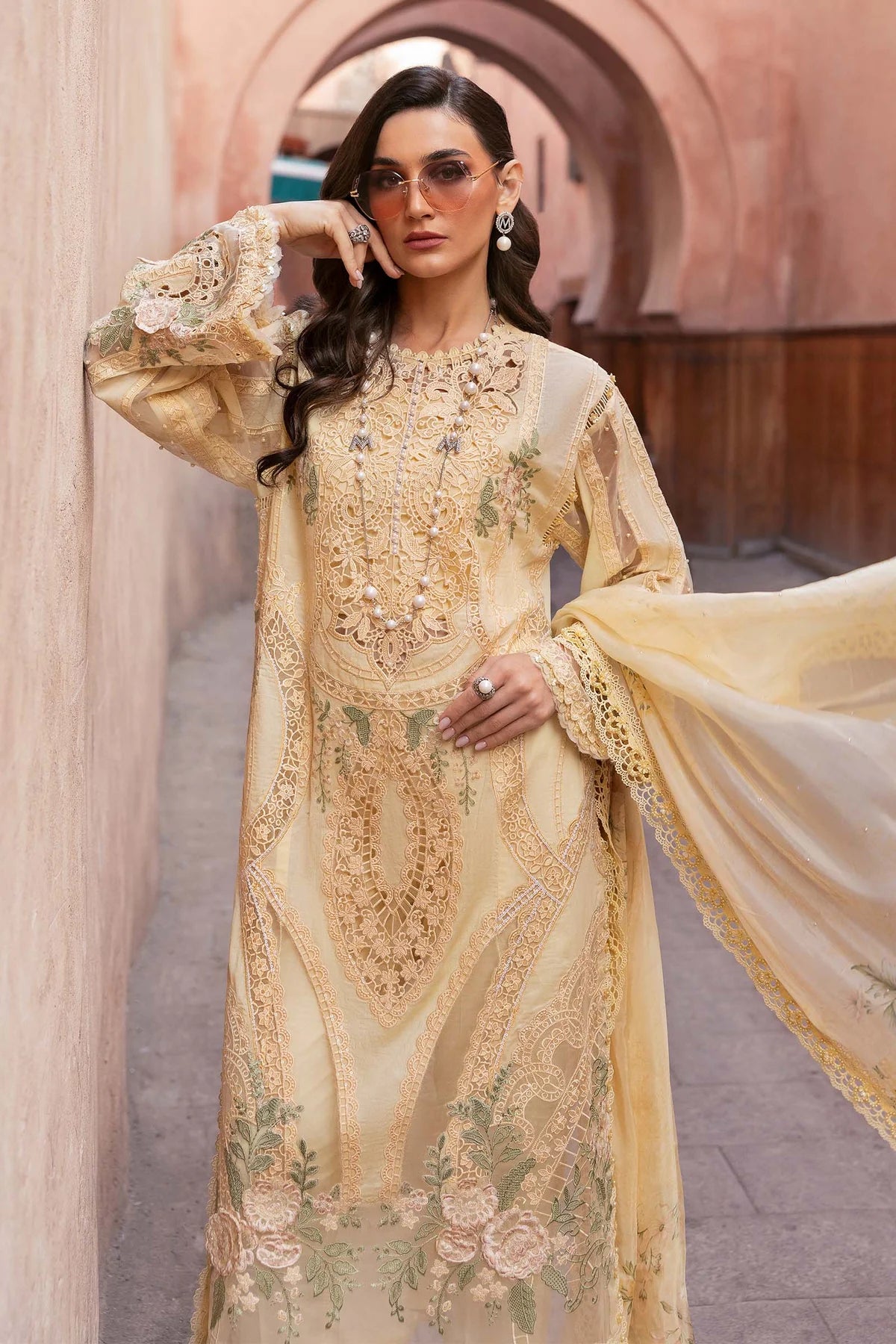 3 Piece Unstitched Embroidered Organza Suit | D-2509-A - MARIA.B