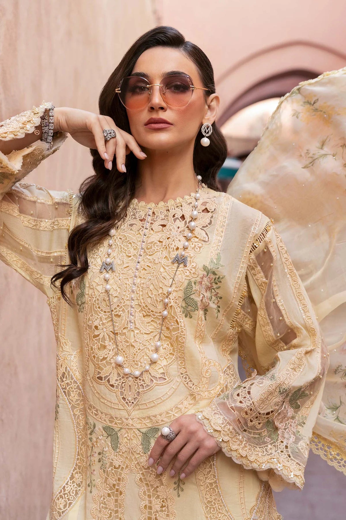 3 Piece Unstitched Embroidered Organza Suit | D-2509-A - MARIA.B