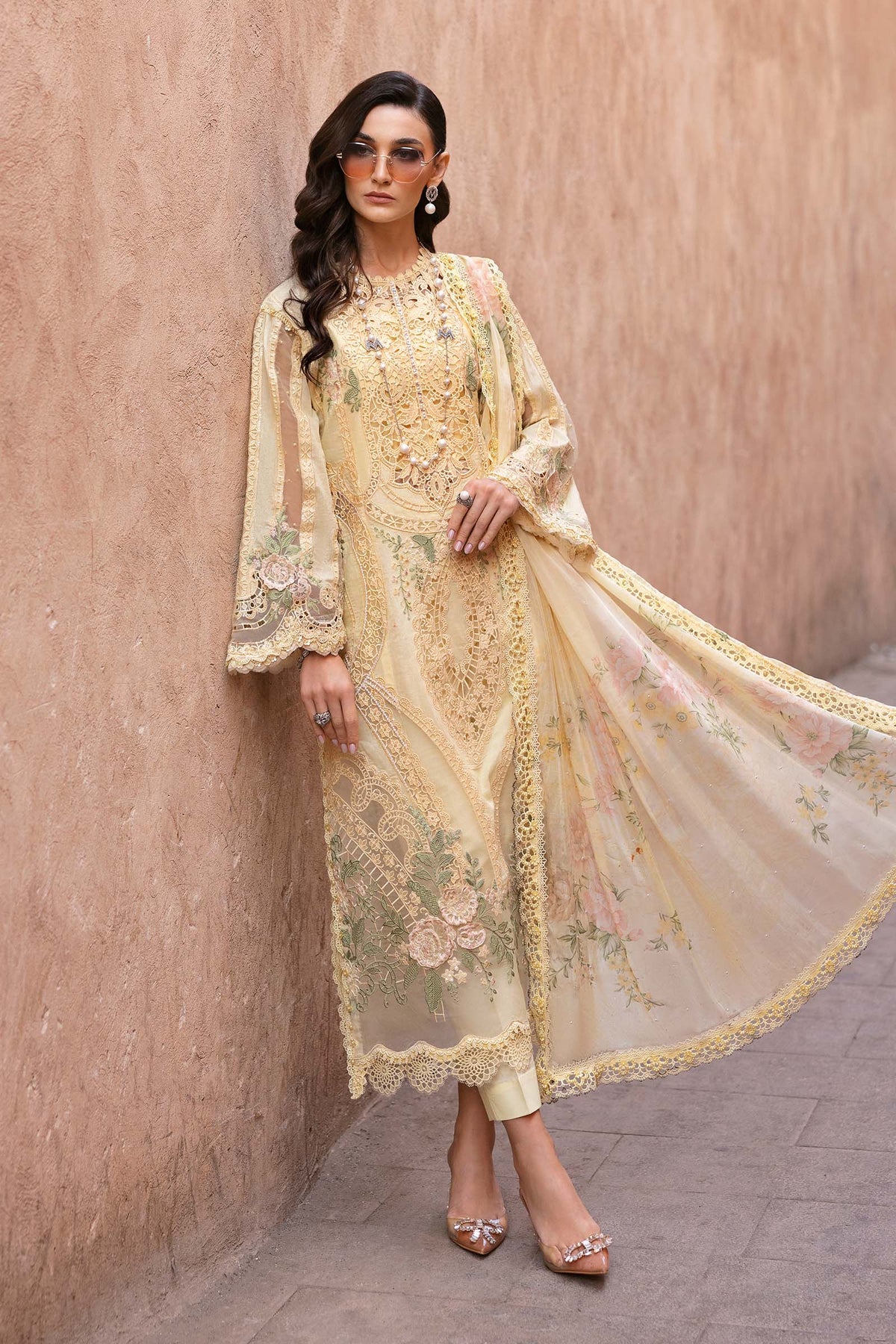 3 Piece Unstitched Embroidered Organza Suit | D-2509-A - MARIA.B