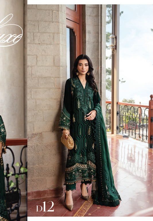 3 Piece Unstitched Embroidered Velvet Suit | DL-1212