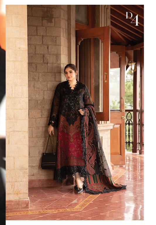 3 Piece Unstitched Embroidered Woven Suit | DL-1204