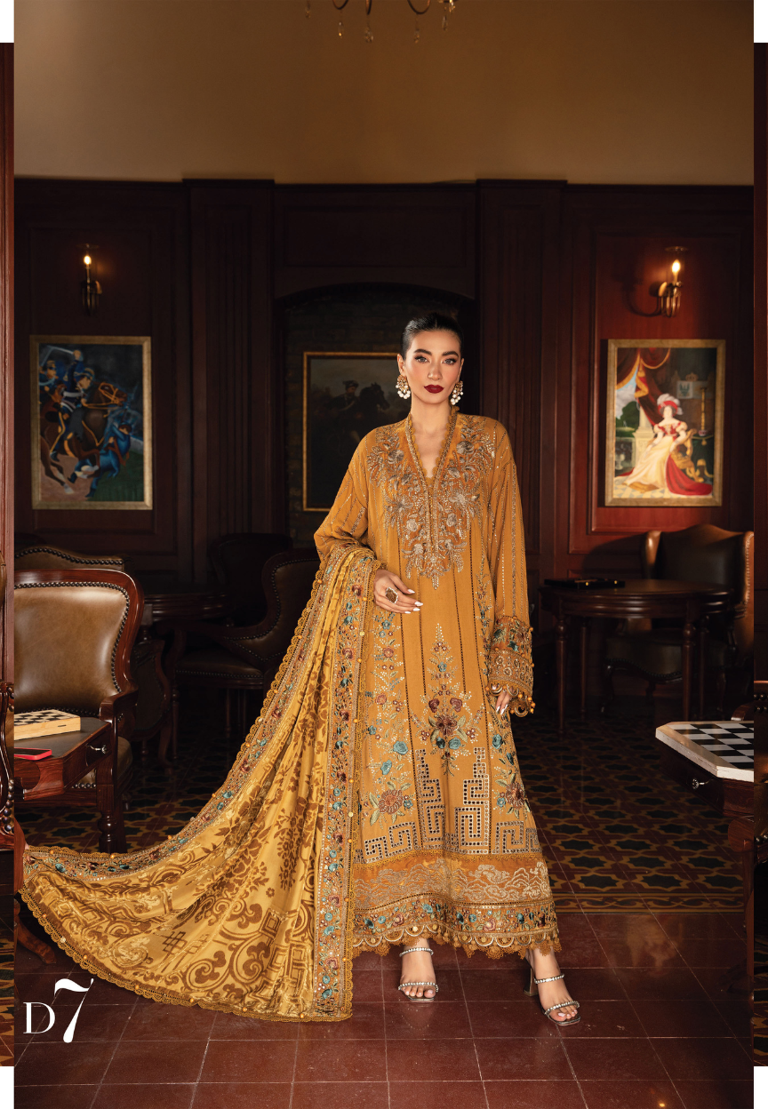 3 Piece Unstitched Embroidered Twill Linen Suit | DL-1207