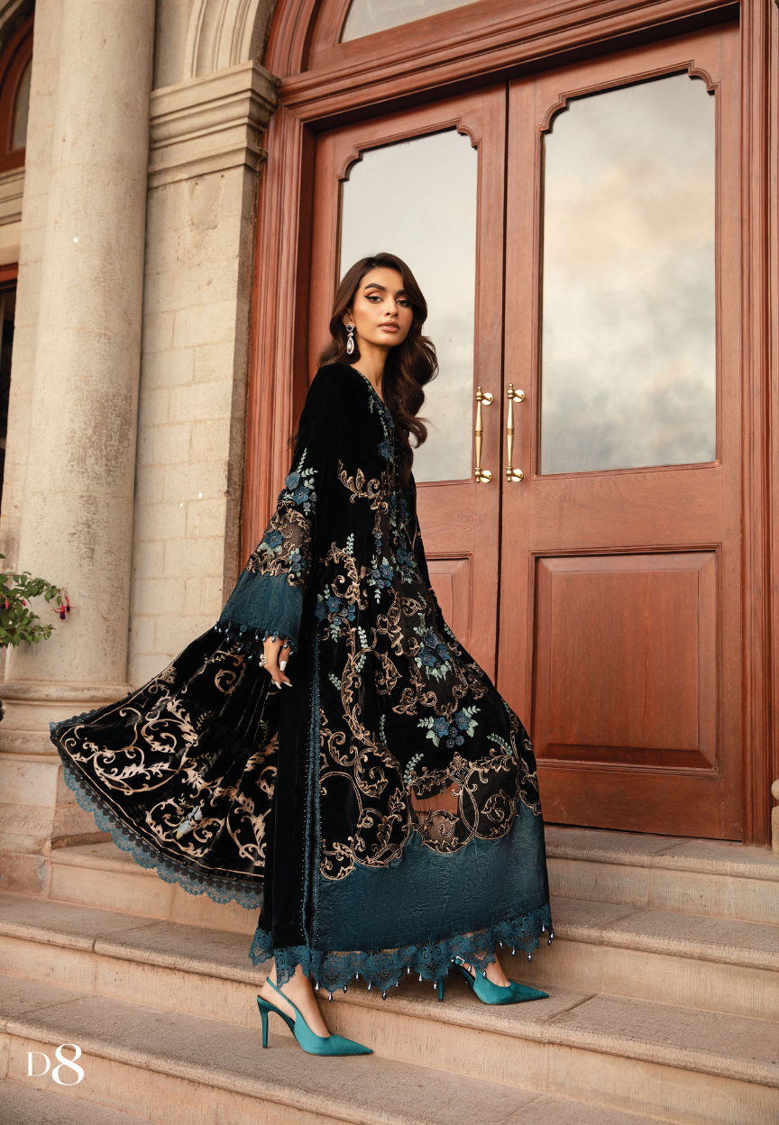 3 Piece Unstitched Embroidered Velvet Suit | DL-1208