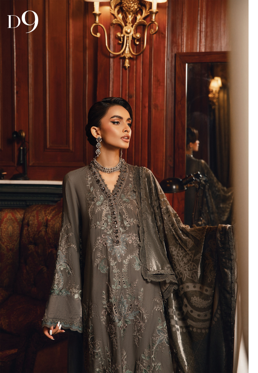 3 Piece Unstitched Embroidered Velvet Suit | DL-1209 | Maria B