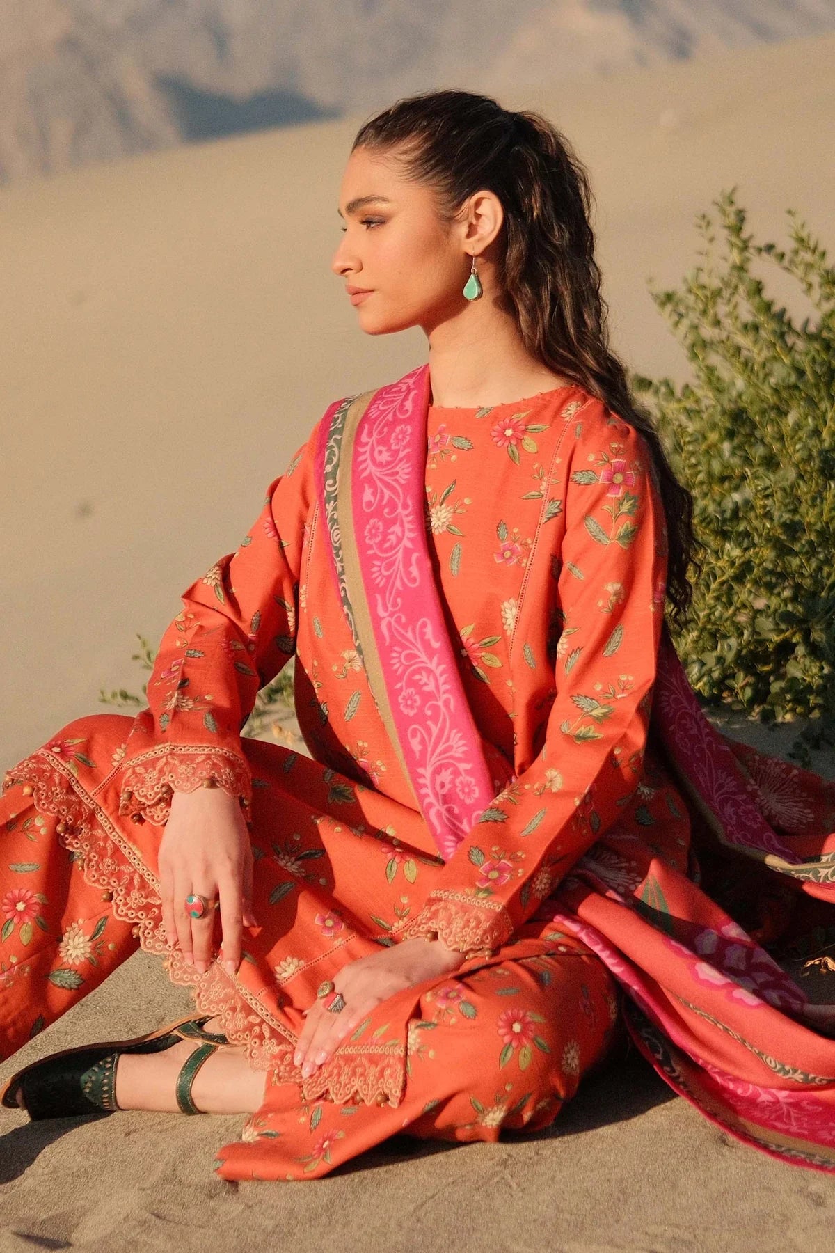 3 Pc Unstitched Printed Khaddar Suit | 505-B | Maria B